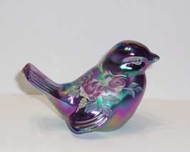 Fenton Glass Violet Carnival Roses Songbird Bird Family Signed Shelley 95th - $86.82