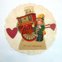 Vintage 1931 Valentine Card Mechanical Boy w/ Birds Wagon Own True Love Germany - £23.50 GBP