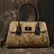 Cowhide Leather Handbags Handmade Embossing Women Bag 2022 New Vintage Style Lei - £101.33 GBP