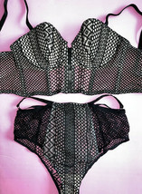 Victoria&#39;s Secret Longline 36C Bra Set high-waist Panty Black Fishnet Very Sexy - £71.20 GBP