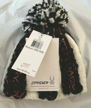 NEW Spyder Womens Mosaic Knitted Beanie White Black One Pink Pom Hat Ski... - $15.99