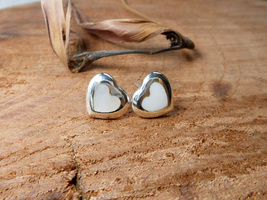 White Mother Pearl Heart Stud Earrings 925 Sterling Silver, Handmade Love Gifts - £35.97 GBP