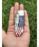 CUSTOM DAMASCUS STEEL FOLDING POCKET KNIFE CAMPING KNIFE American flag Handle - $22.17