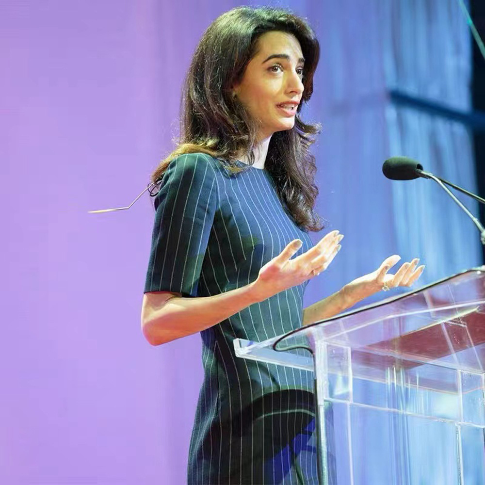 Celeb Amal Clooney Inspired Short Sleeve Black Pinstripe Sheath Dress AU 10 AUS Item image 4