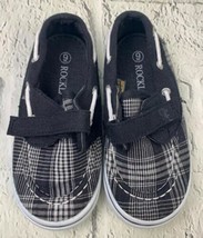 Boat Shoes Toddler Size 9 Black White Plaid Hook Loop Closure - £12.69 GBP