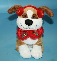 Walmart Stuffed Animal Christmas Puppy Dog 7&quot; Ear Muff Red Collar Plush Soft Toy - £9.27 GBP