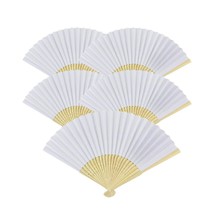 5pcs White Paper Fans Lot of 5 Five Folding Hand Fan Pocket Purse Weddin... - $10.91 CAD