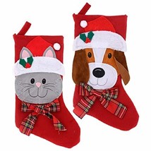 Christmas House 16.5&quot; Pet Holiday Stocking Cat or Dog with Plaid Bow (Ca... - £8.03 GBP