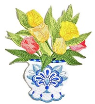 Custom and Unique Blooms Flowers with Vase[Delft Blue Tulips in Vase] Embroidere - £15.42 GBP