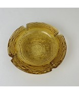 Vintage Ashtray 6 ” Round Ripple Glass Gold Amber 1970s 4 Slots MCM Cool - $17.06