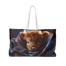 Personalised/Non-Personalised Weekender Bag, Highland Cow, Wrapped in tartan, La - £39.08 GBP