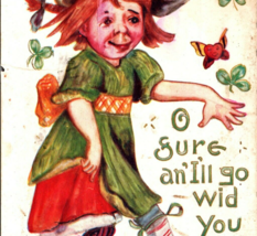 1910 Girl in Tights Irish Shamrocks Heart Butterfly Divided Back Postcard - £10.29 GBP