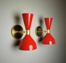 1950&#39;s Mid Century Brass Italian Diabolo Wall Sconce Light Fixture 2 Bul... - £90.17 GBP