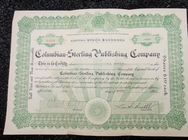1911 Antique Columbian Sterling Publishing Co.Stock Cert Signed ORFF/SIDWELL Blu - £33.05 GBP