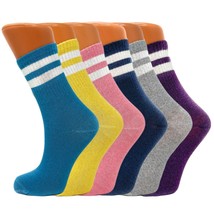 Colorful Tennis Crew Socks with White Stripe for Women Extra Thin 6 Pairs - £10.08 GBP