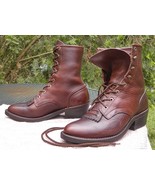 Vintage USA Custom Leather PACKER Western Boots-Mahogany Lace up Kilties women 7 - $133.95