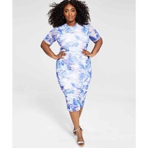 Nina Parker Plus Size 1X Short Sleeve Bodycon Blue Mesh Marble Print Midi Dress - £20.87 GBP