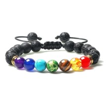 K stone men bracelets reiki 7 chakra healing beads bracelet black lava stretch elephant thumb200