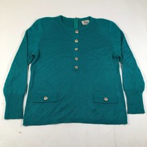 Vintage Mita Pullover Sweater Jumper Womens 10 Teal Blue Long Sleeve Buttons - £18.73 GBP