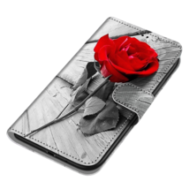 Anymob Samsung Case Gray and Red Rose Magnetic Flip Leather Card Slot Phone Case - £23.29 GBP