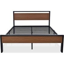 Queen Metal Platform Bed with Walnut Finish Wood Panel Headboard Footboard - $8,462.82 MXN