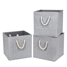 Cube Storage Bins,Grey Fabric Foldable Storage Bins,Set Of 3 Stroage Box... - $43.99