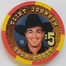 Las Vegas Rodeo Legend Clint Johnson &#39;98 Gold Coast $5 Casino Poker Chip - £15.65 GBP