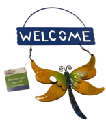 Metal Dragonfly Welcome Sign Blue Yellow 11.5&quot; x 8&quot; - £9.80 GBP