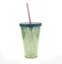 STARBUCKS Grande Green Floral Blossom Pink Straw Cold Cup Acrylic Tumbler 16 Oz - £21.24 GBP