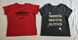 Lot 2 Graphic T-shirts Left Handed Always Right &amp; Grateful Blessed Women... - $11.87