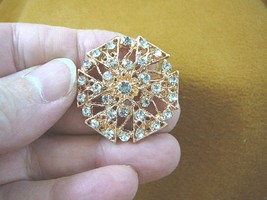 (bb604-34) white rhinestone crystal ornate geometric flower gold tone brooch pin - £12.69 GBP