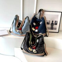 Women Shoulder Bag Purse Denim Mickey Embroidery Handbag Large Capacity ... - $32.99