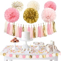 Baby Shower Birthday Party Decorations For Girl,28 Pcs Pink Gold Tissue Paper Po - £21.94 GBP