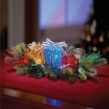 Fiber Optic Lighted Christmas Gift Box Trio Centerpiece Tabletop Holiday Decor - £23.32 GBP