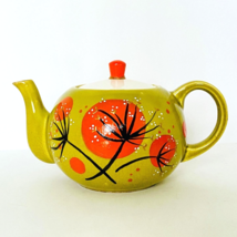 Vintage Teapot Custom Hand Painted Crackle Base Green Orange Gold White Black - £63.50 GBP