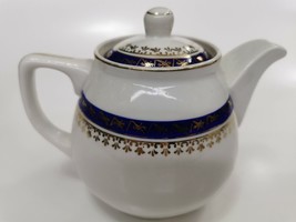 Old Cmielow Polish Porcelain TeaPot 50&#39;s White with Cobalt &amp; Gold Tea Po... - £28.30 GBP