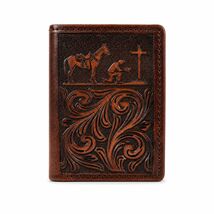 Wallet Men's Western Tri-Fold Wallet Cowhide Floral Tooled Leather 18FKW... - $44.54