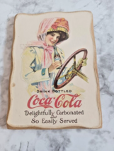 Vintage Coca Cola Duster Girl Wooden Plaque Magnet 6.25”x4.5” Coke Memor... - $11.29