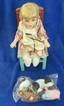 4-Piece Porcelain Doll Set Barnyard with Chair &amp; Plush Animals Vintage - £26.79 GBP