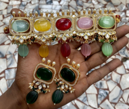 Bollywood Style Indien Plaqué Or Kundan Cou Collier Multicolore Ensemble Bijoux - £122.02 GBP