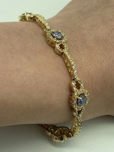 15Ct Round Cut Simulated Tanzanite Tennis Bracelet 14K Yellow Gold Plated Silver - £278.08 GBP