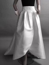 White Taffeta Maxi Skirt Outfit Women Custom Plus Size  High-low Evening Skirt image 5