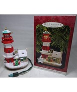Hallmark Ornament 1997 Lighthouse Greetings 1 Flashing Light, Tree &amp; Hou... - £23.59 GBP