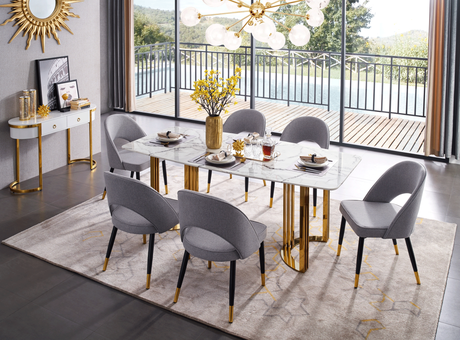 7 Piece Dining Set with Marble Top Table - $2,899.00 - $3,999.00