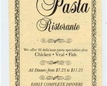Bella Pasta Ristorante Menu Oakland Park Drive Sunrise Florida  - £14.24 GBP