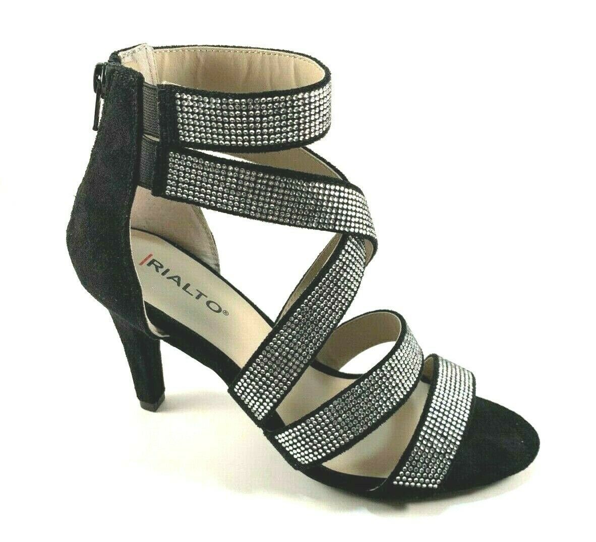 Rialto Revo Black Suede Strappy Rhinestone Dressy Sandal - $29.50