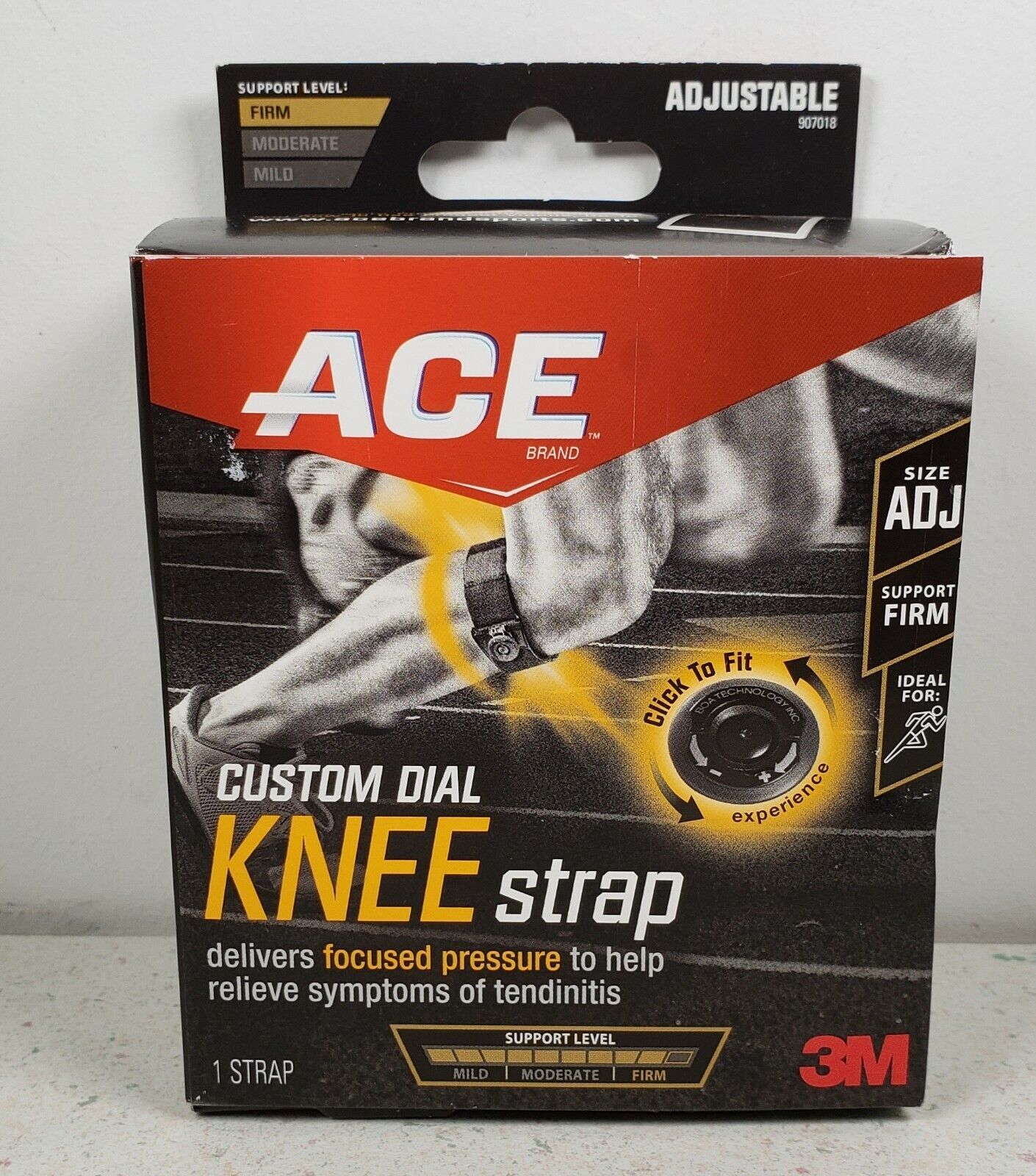 ACE 3M Black Custom Dial Adjustable Knee Strap Firm Support Tendonitis 907018NIB - $20.22