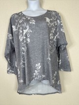 Beyond This Plane Womens Plus Size 3X Gray Floral Hi-Lo Top 3/4 Sleeve Stretch - £14.36 GBP