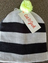 Cat &amp; Jack 2 Pack Beanie Striped Black &amp; Grey w/Pom Pom &amp; Solid Grey Siz... - $11.30