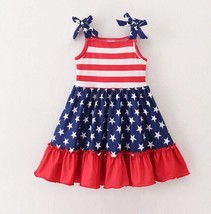 NEW Boutique 4th of July Girls Sleeveless Patriotic Stars &amp; Stripes Ruff... - £4.78 GBP+